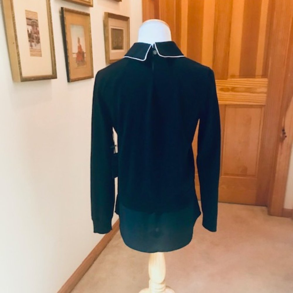 NWT - VINCE CAMUTO Black Peter Pan Collar Long Sleeve Shirttail Sweater Top - PS - Picture 6 of 11